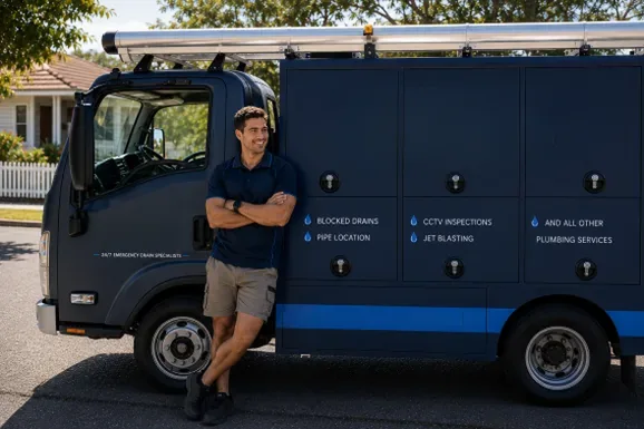 Licensed Abbotsford plumber at the van